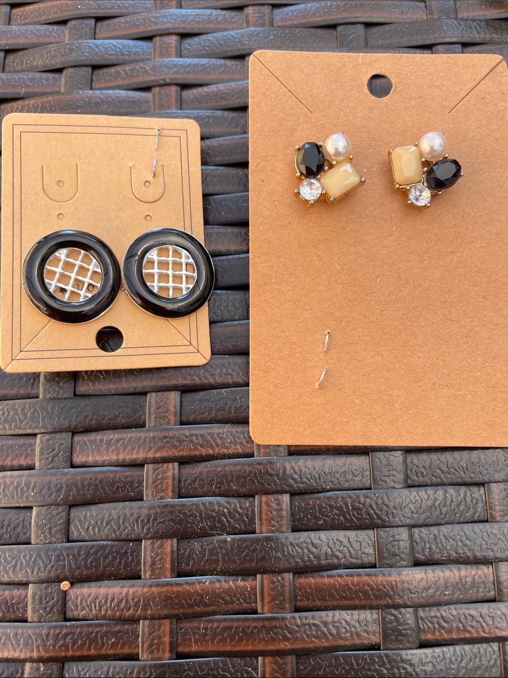 Set of Two Women’s Statement Stud Earrings - Black & Beige